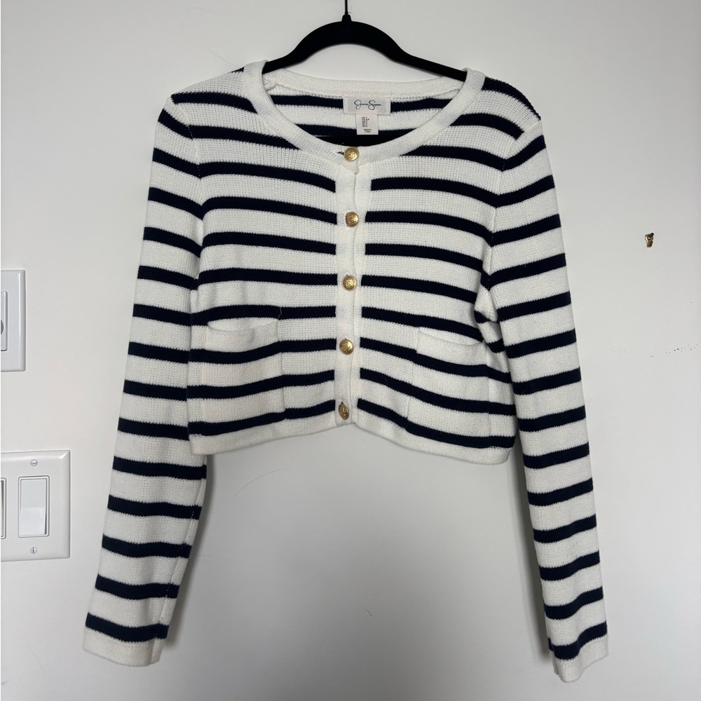 Jessica Simpson striped cardigan in a cotton blend with gold buttons